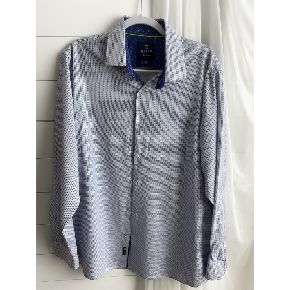 Tom Baine Mens Shirt‎ Slim Fit Button Up Performance Collection Blue XXL 0478